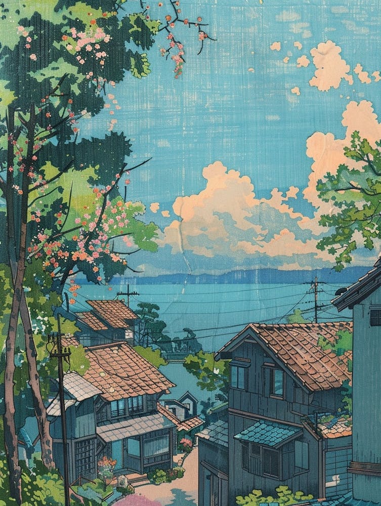Takamatsu Japan Retro Illustration
