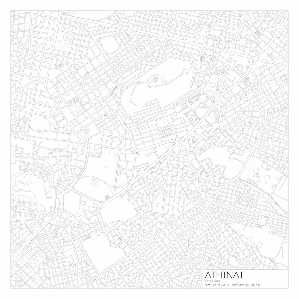 Athinai, Hellas, (Athens, Greece)City Map Black On White Blueprint Design