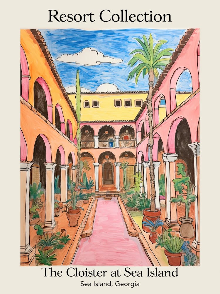 Poster Of The Cloister At Sea Island   Sea Island, Georgia   Resort Collection Storybook Illustration 3