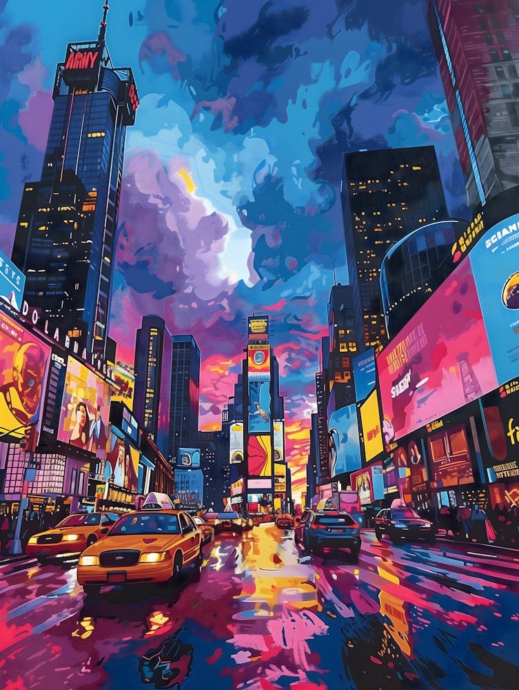 Times Square At Sunset, Vibrant, Bold Colors, Pop Art