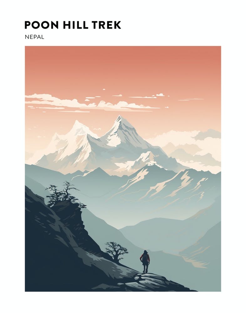 Poon Hill Trek Nepal 3 Affiche Paysage de sentier de randonnée