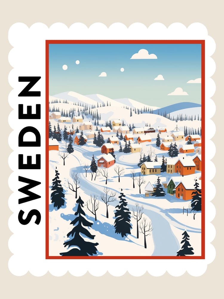 Retro Winter Stamp Poster Kiruna Sweden 3