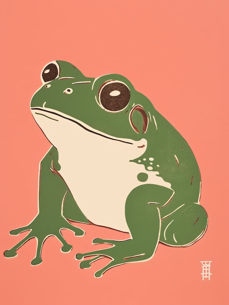 Frog Unimpressed, Matsumoto Hoji Inspired Japanese Green And Pink 4