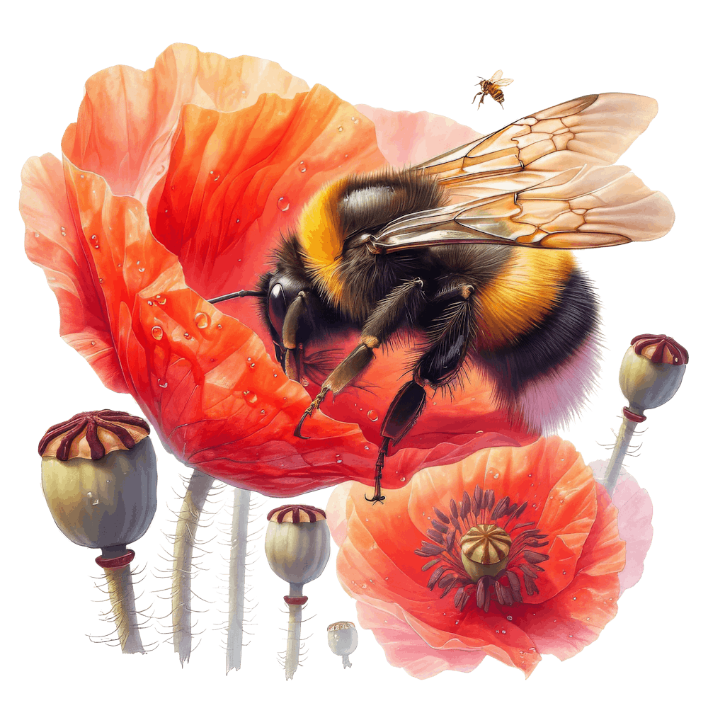 Watercolor Bumblebee on Flower 4