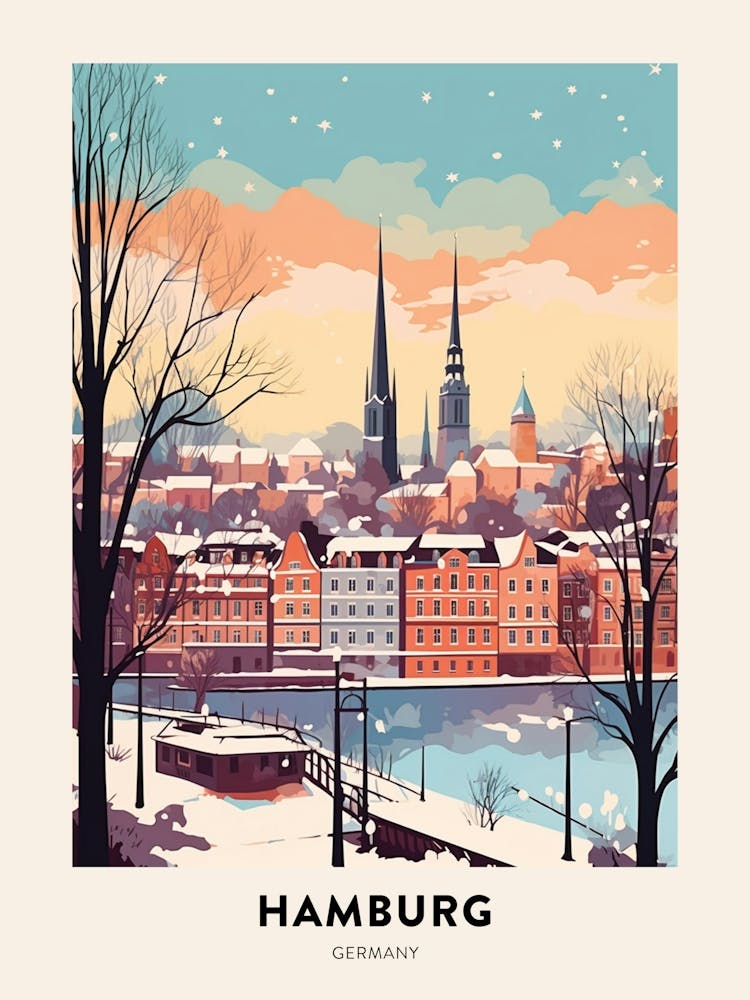 Affiche de Voyage d'Hiver Vintage Hambourg Allemagne 2