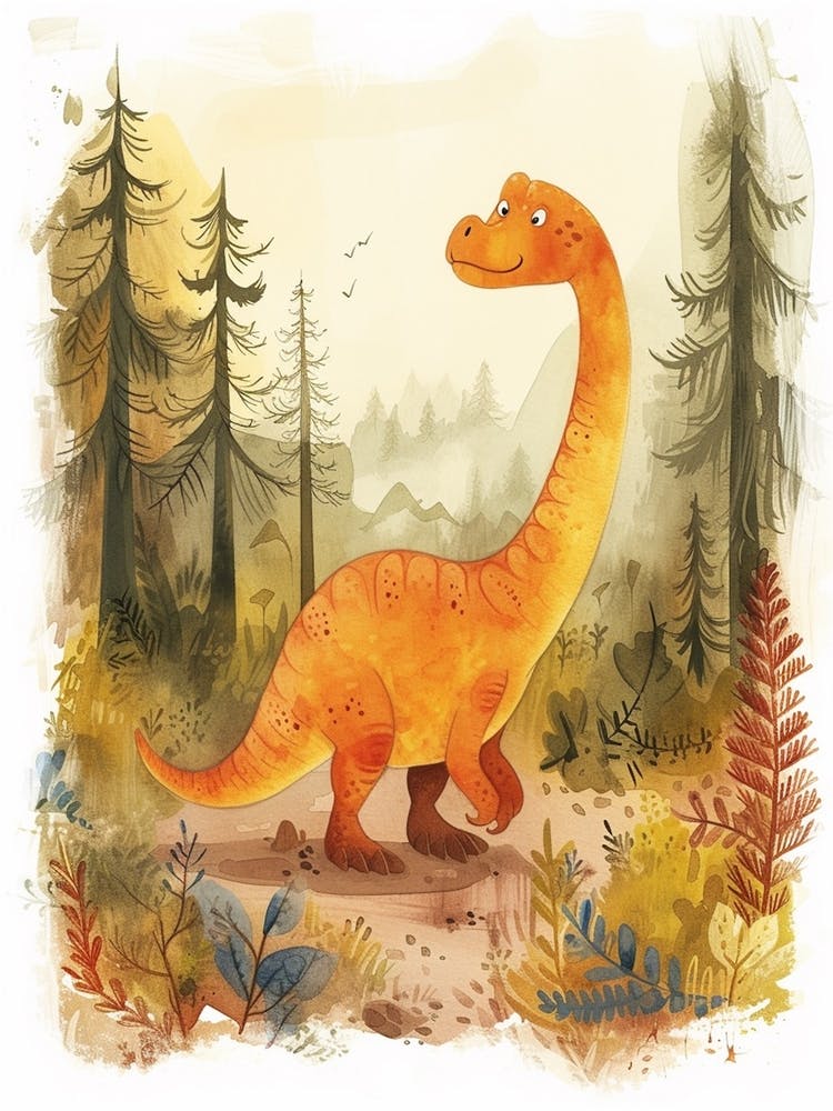 Cute Cartoon Acrocanthosaurus Dinosaur Watercolour 5