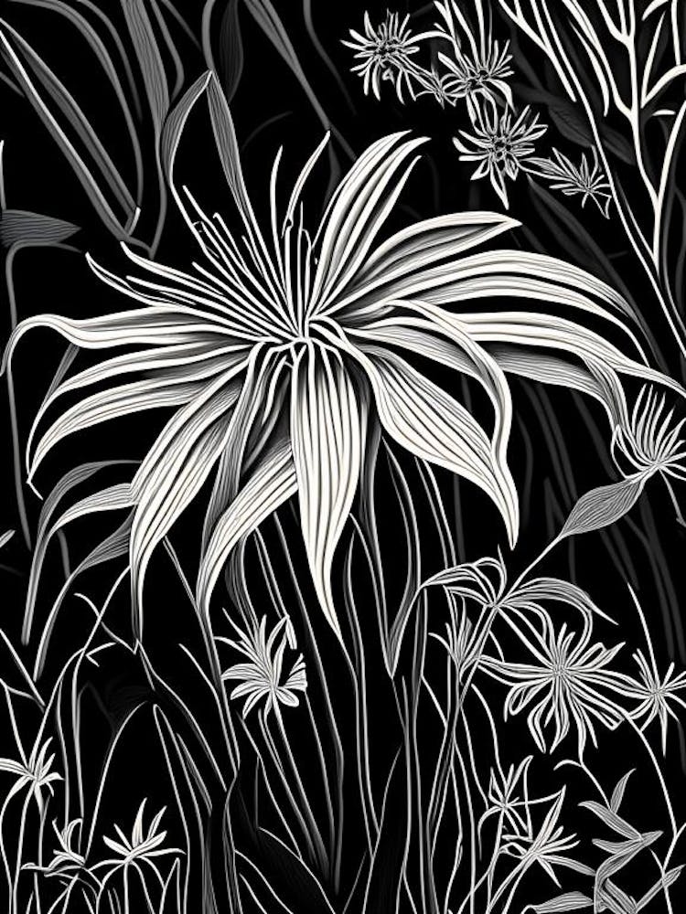 Spider Lily Wildflower Linocut 1