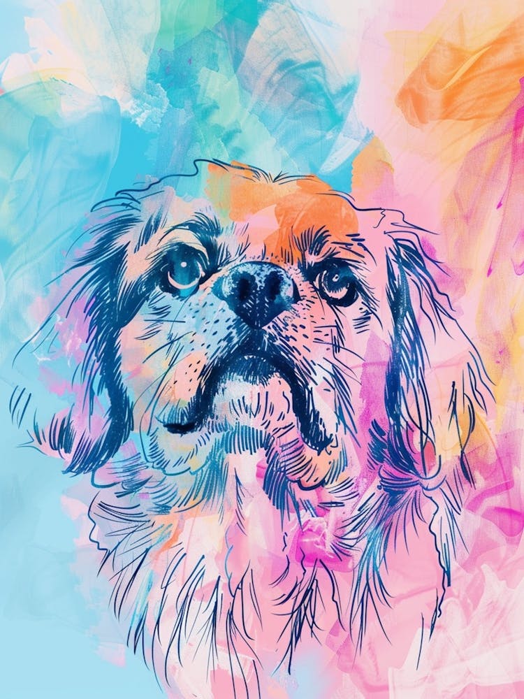 Pastel Tibetan Spaniel Dog Pastel Line Illustration  2
