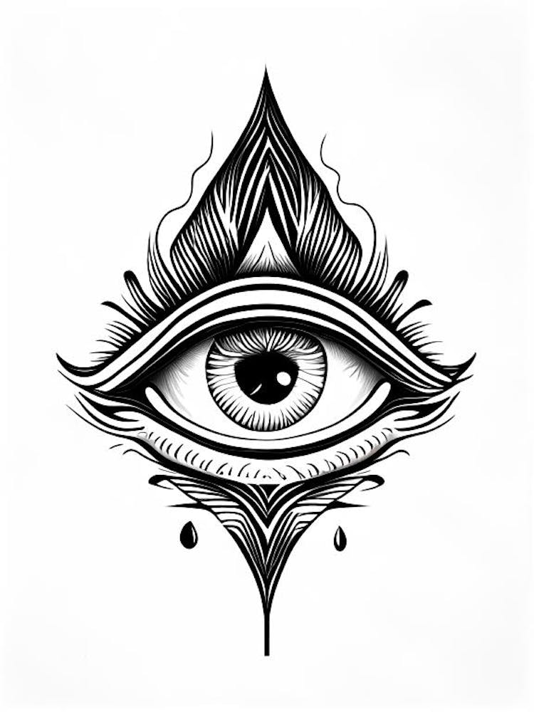 Intuition, Symbol, Third Eye Simple Black & White Illustration 6