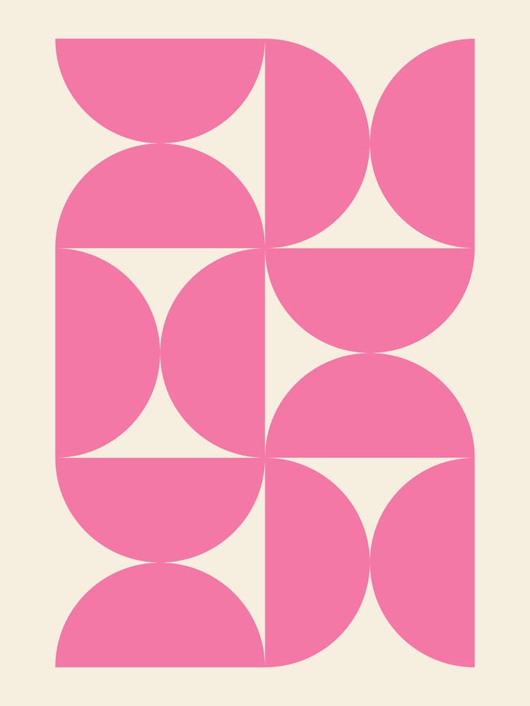 Bauhaus Rosa Halbkreis-Muster, vintage, retro, bauhaus, Ausstellung, Museum, farbenfroh, Sommer, Mid Century, Muster, europäisch, französisch, Formen, rosa, Dekor