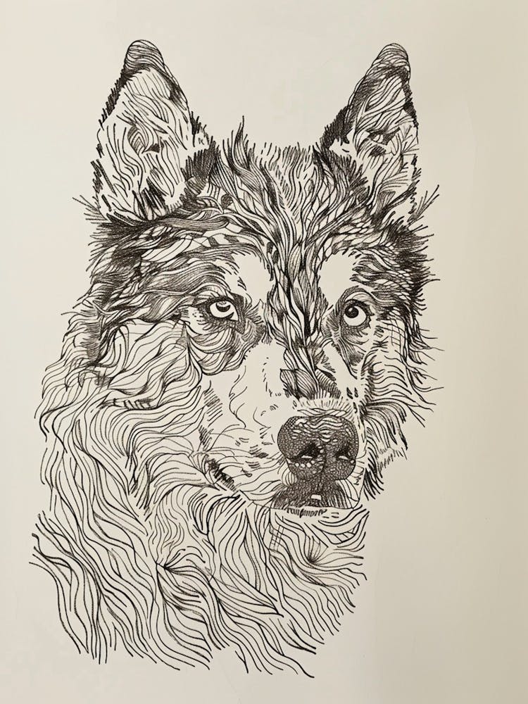 Husky Dog Line Sketch 1