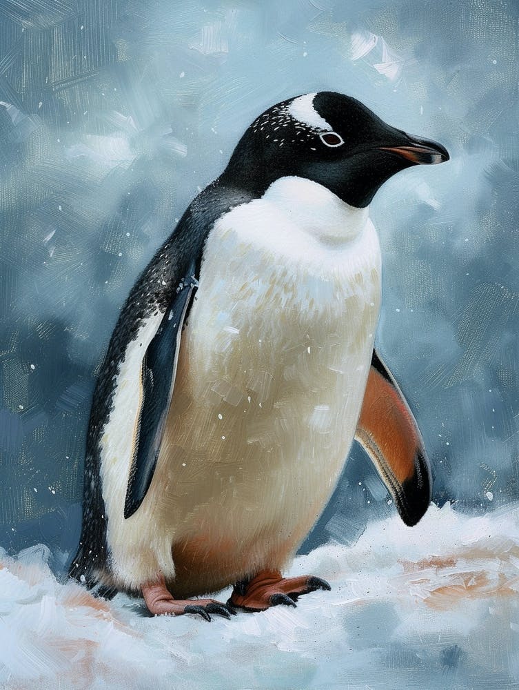 Adlie Penguin Carcass Island Oil Painting 4