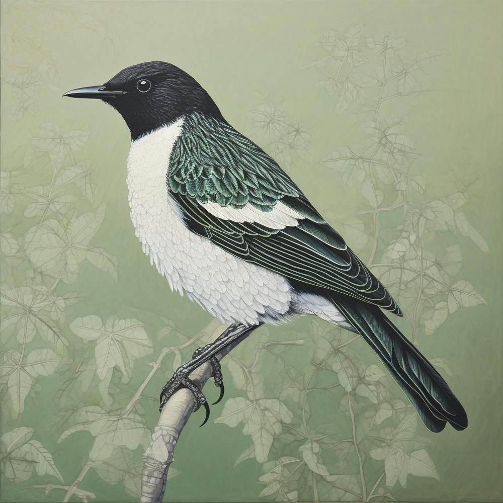 Ohara Koson Inspired Bird Painting Mockingbird 3 Square