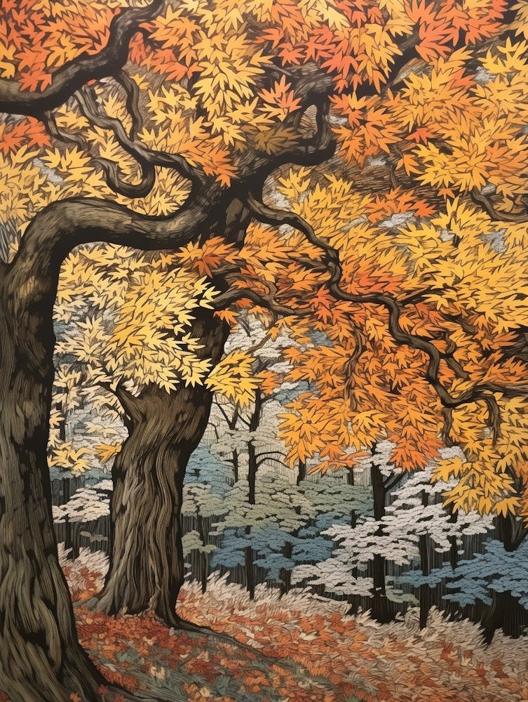 European Hornbeam 2 Vintage Autumn Tree Print 