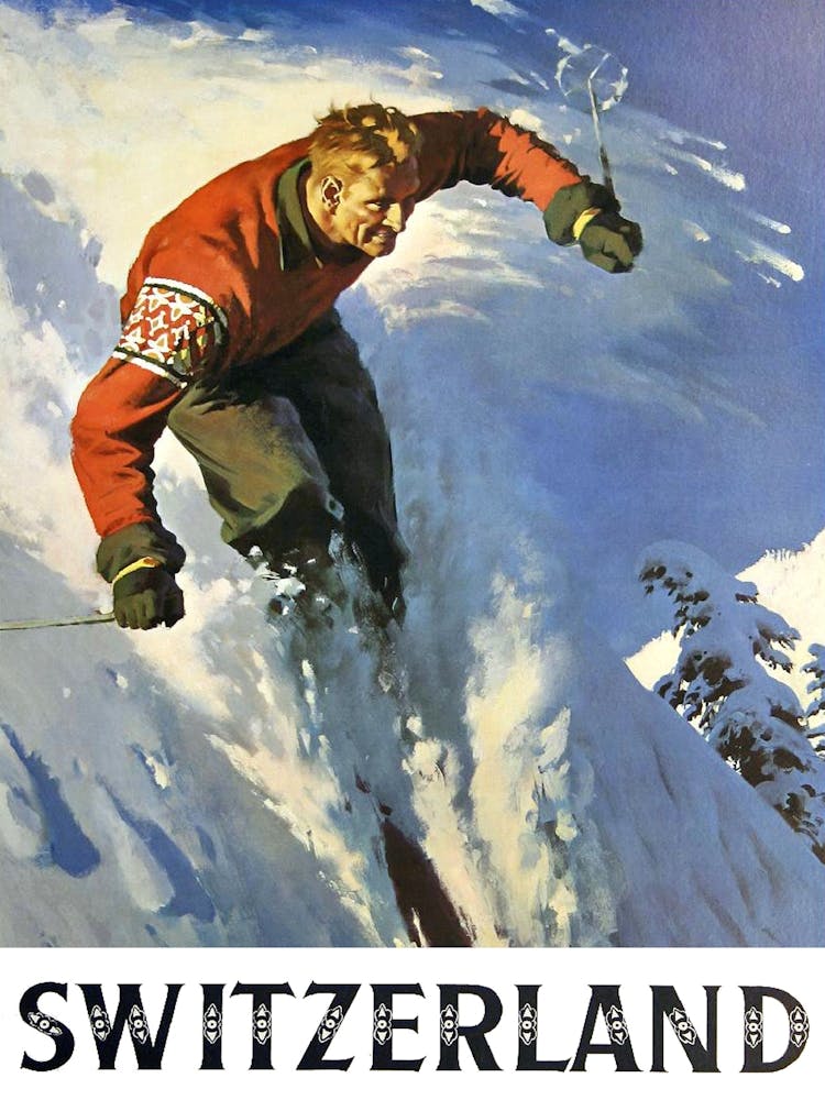 Skiing In Switzerland, Travel Poster