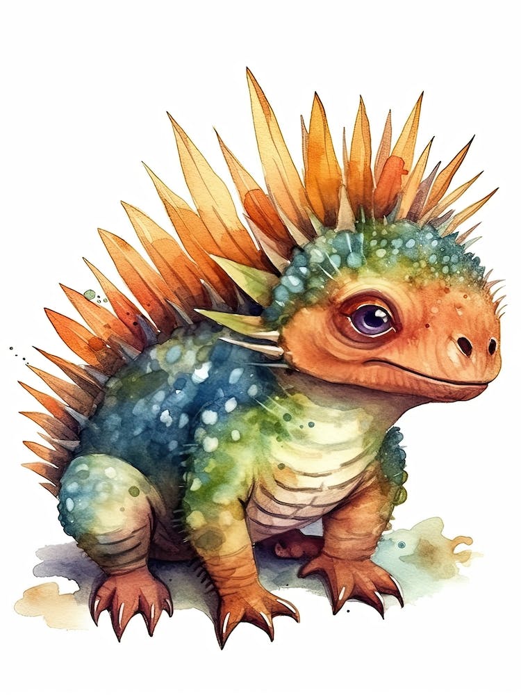 Dimetrodon Cute Dinosaur Watercolour 2