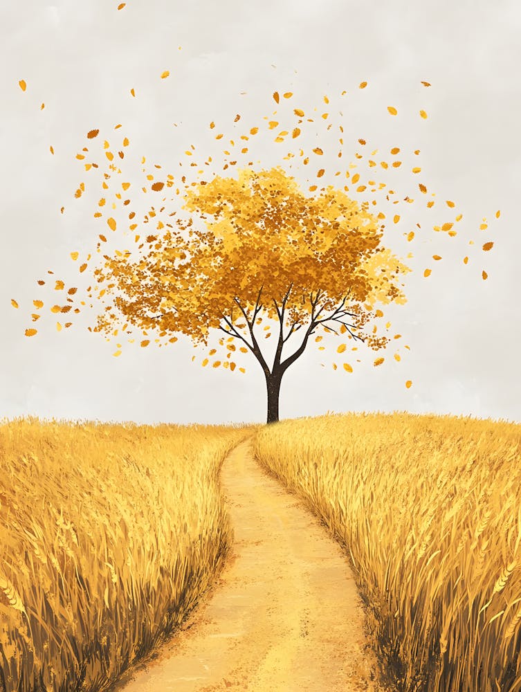 Autumn Tree In A Wheat Field