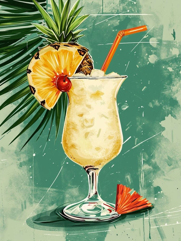 Abstract Pina Colada Vintage Illustration 1