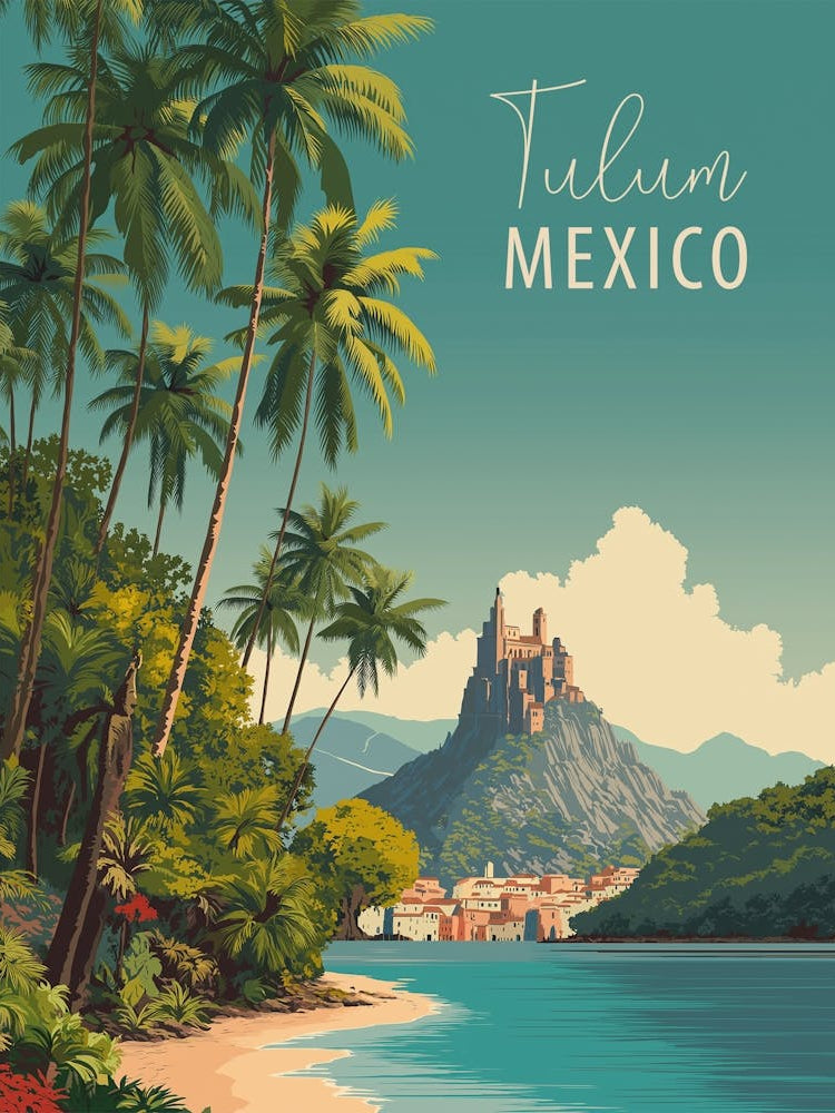 Vintage Tulum Mexico Poster: Where Ancient Meets Azure