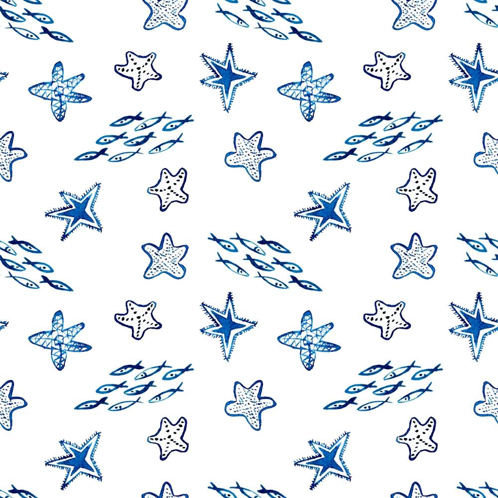 Marine Blue Sea Stars Illustration Pattern On White Background