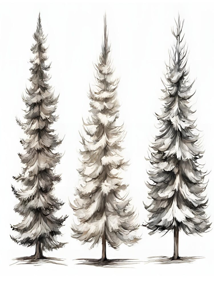 Three Snowy Pine Trees