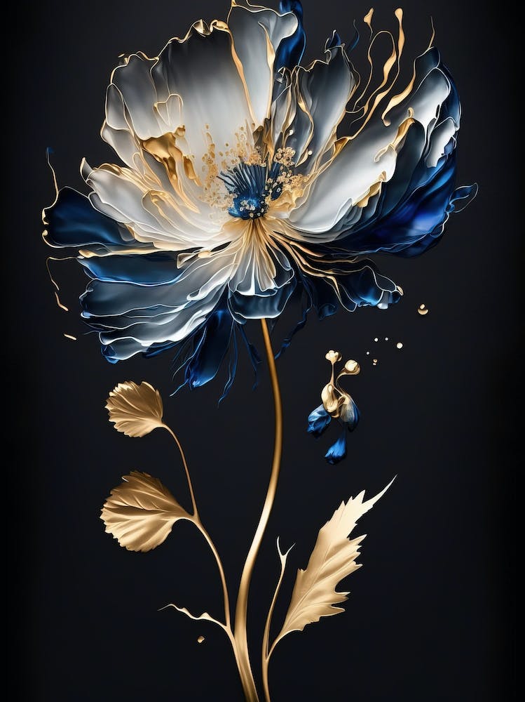 Luxurious White Blue Gold Floral