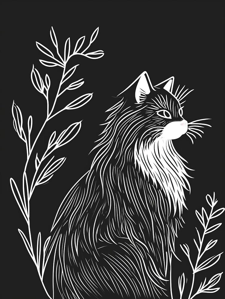 Norwegian Forest Cat Cat Minimalist Illustration 3