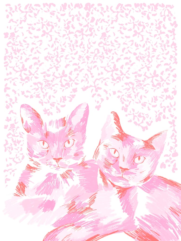 Pink Cats ditsy background