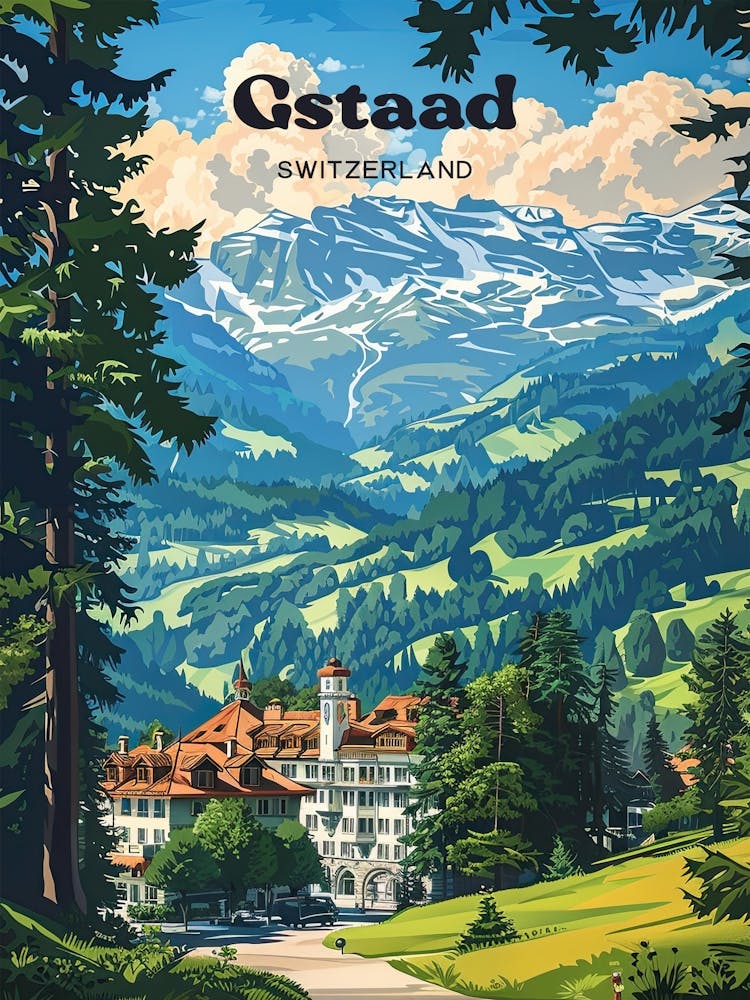 Gstaad Switzerland Bern Travel Illustration