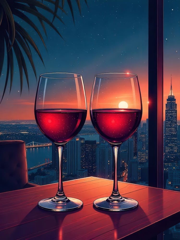 Two Glasses Of Wine At Sunset