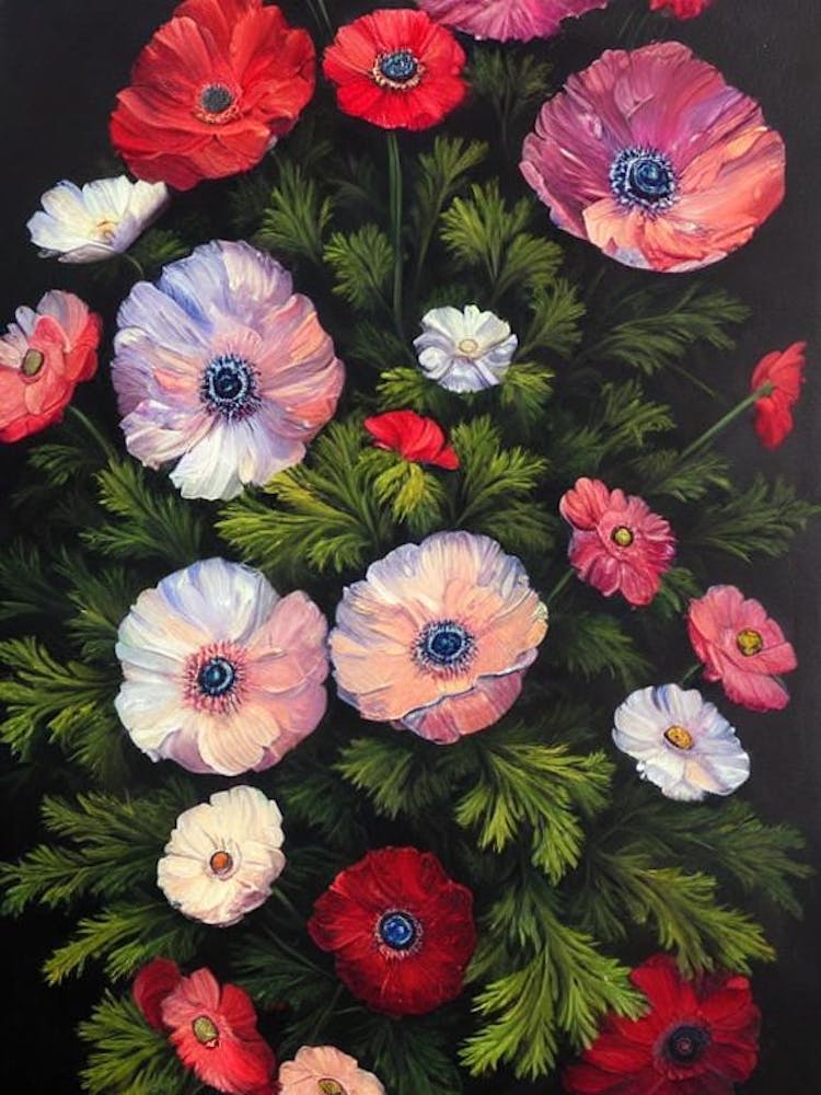 Anemone Still Life Oil Painting Flower