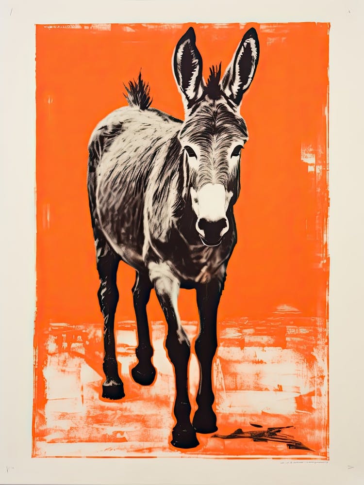 Donkey, Woodblock Animal Drawing 3