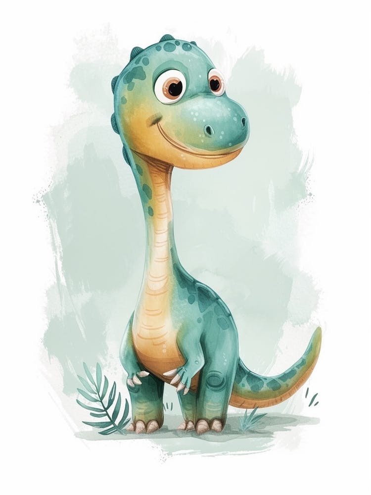 Cartoon Dilophosaurus Dinosaur Watercolour 1