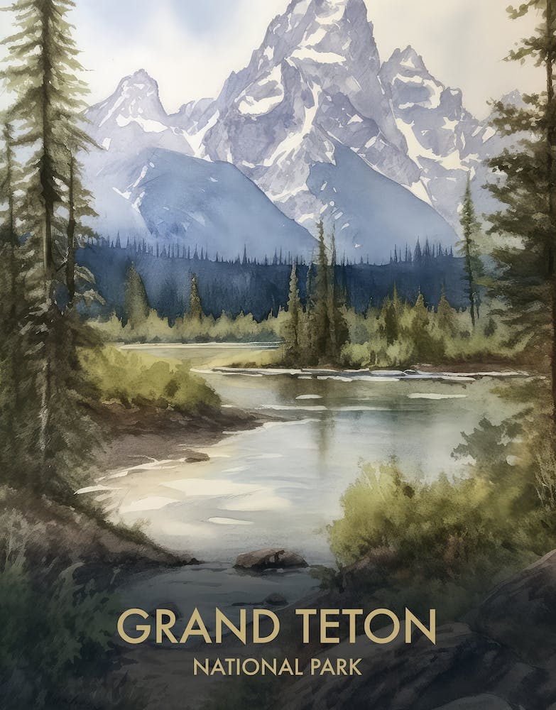 Grand Teton National Park Watercolour Vintage Travel Poster 4