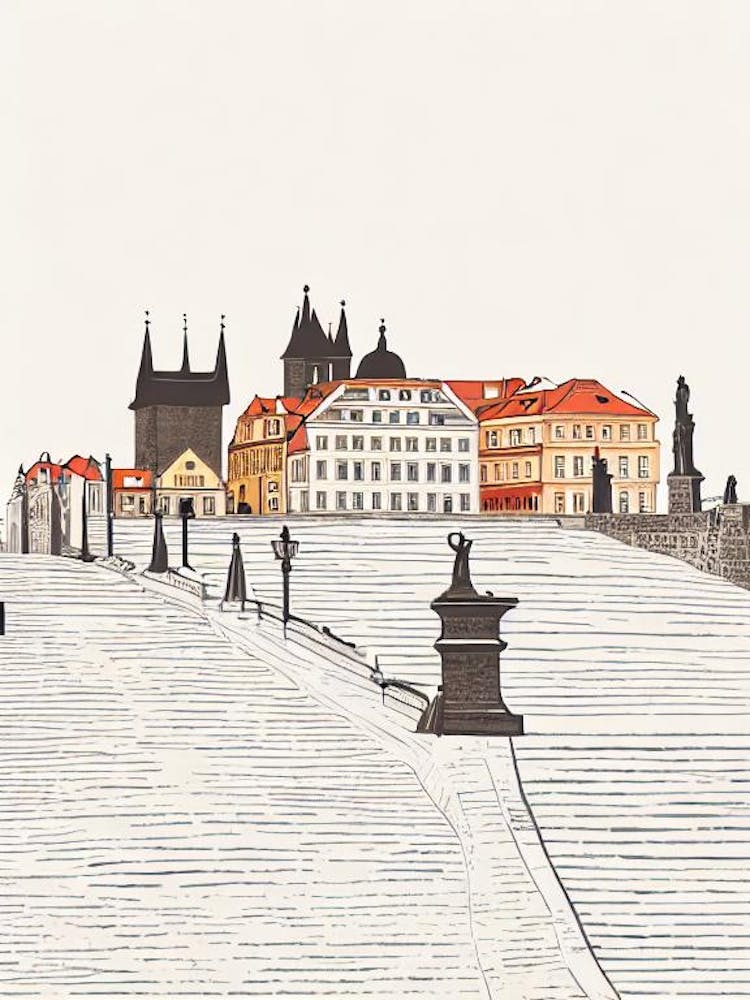 Charles Bridge Prague Boho Landmark Illustration