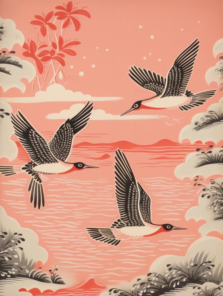 Vintage Japanese Inspired Bird Print Loon 2