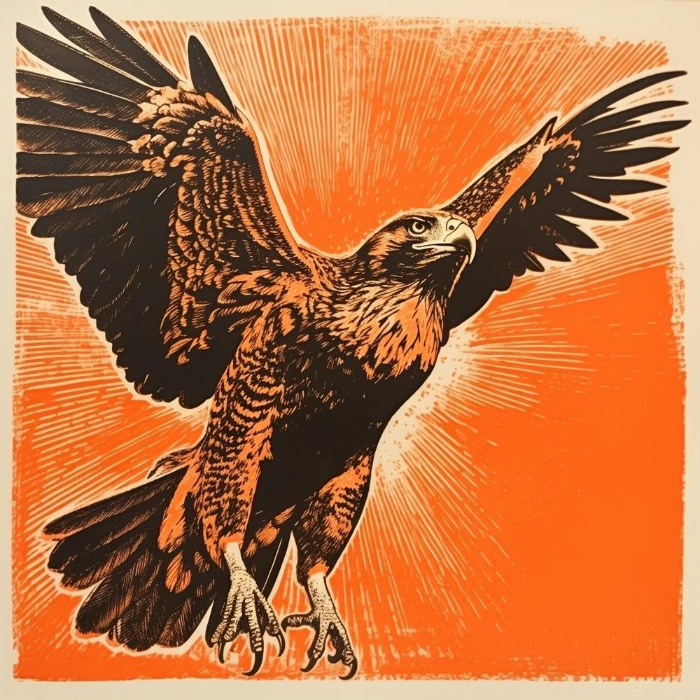 Retro Bird Lithograph Red Tailed Hawk 2