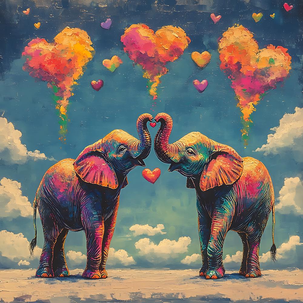 Love of Elephants Abstracted Under a Cloud of Hearts 1