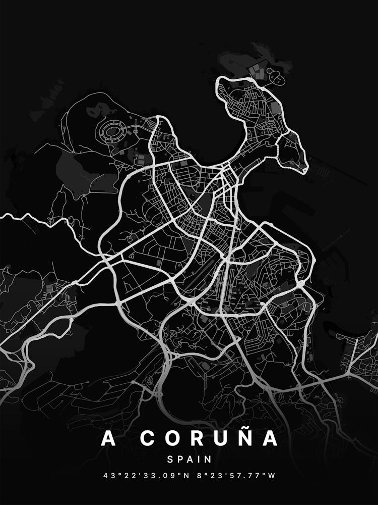 A Coruna Spain Black Map 1