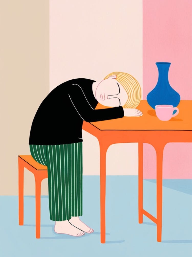 Sleepy Girl At The Table 1