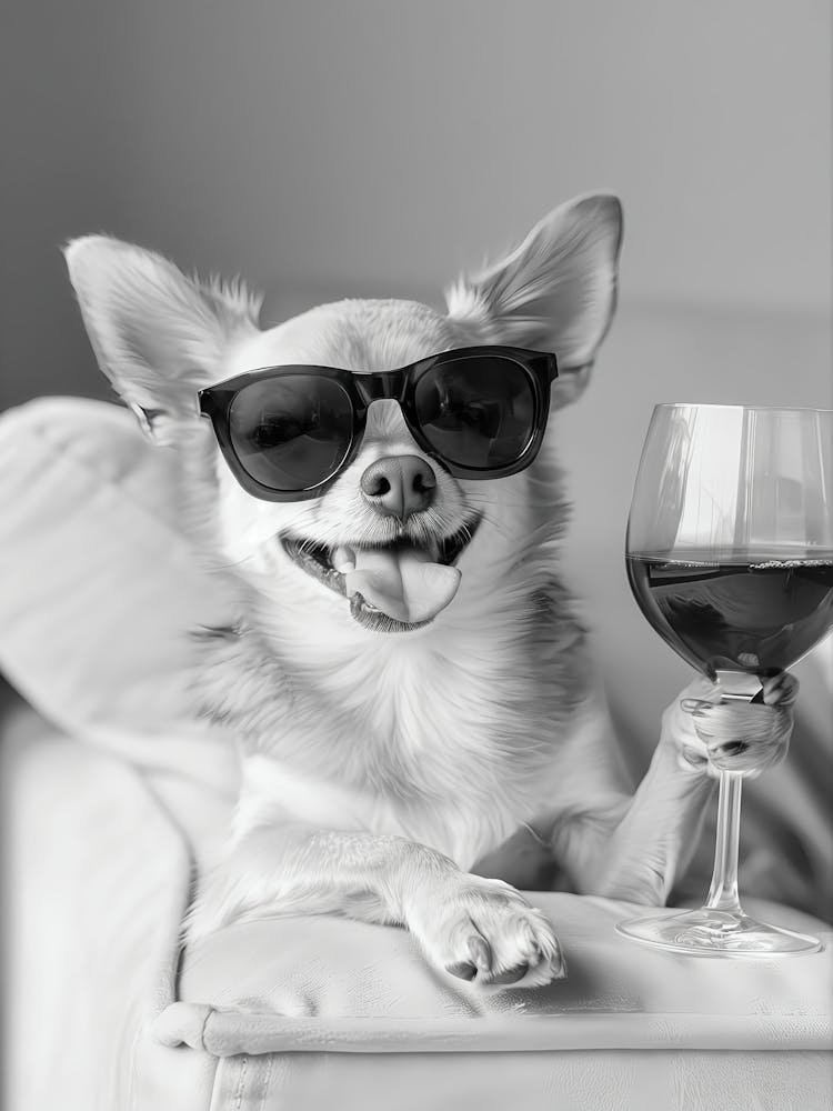 Chihuahua Drinking Wine Wall Art, Black And White Print, Chihuahua Bar Cart Print, Dog Gift, Funny Dog Poster, Bar Decor, Kitchen Decor