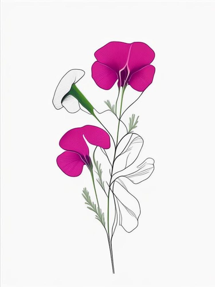 Sweet Pea Floral Minimal Line Drawing 2 Flower