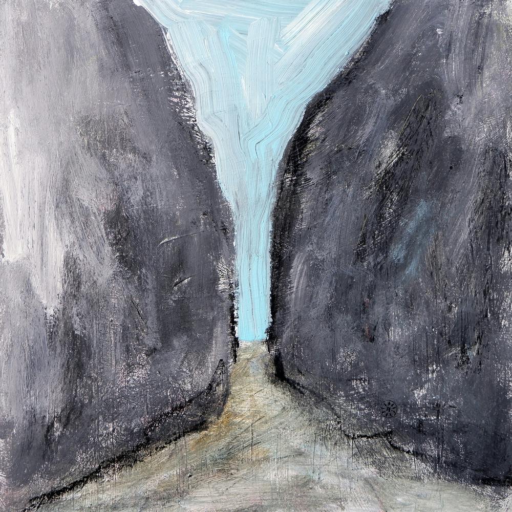 Gorge - hand painted square contamporary blue gray grey still life