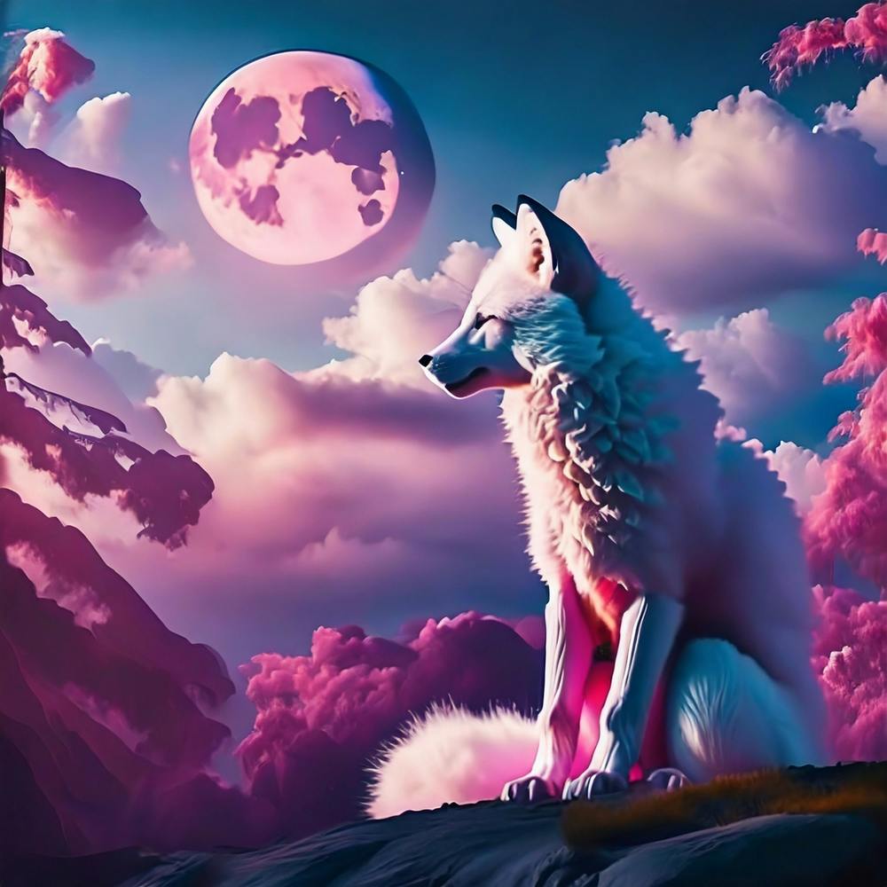 Firefly Jungle With Snow Fox Sitting And Watching The Moonlight 85534
