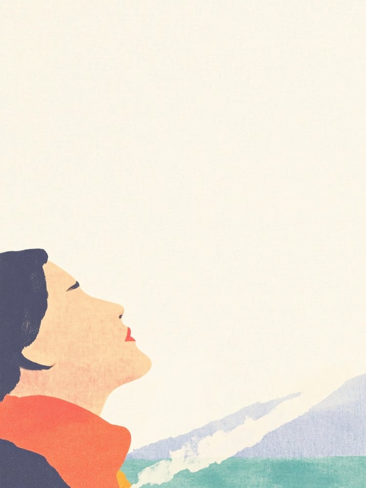 Illustration Of A Woman Looking At The Ocean