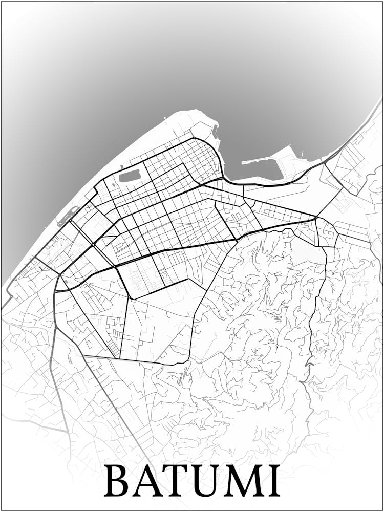 Batumi, Adjara, Georgia, City Map, Black And White Fade Design