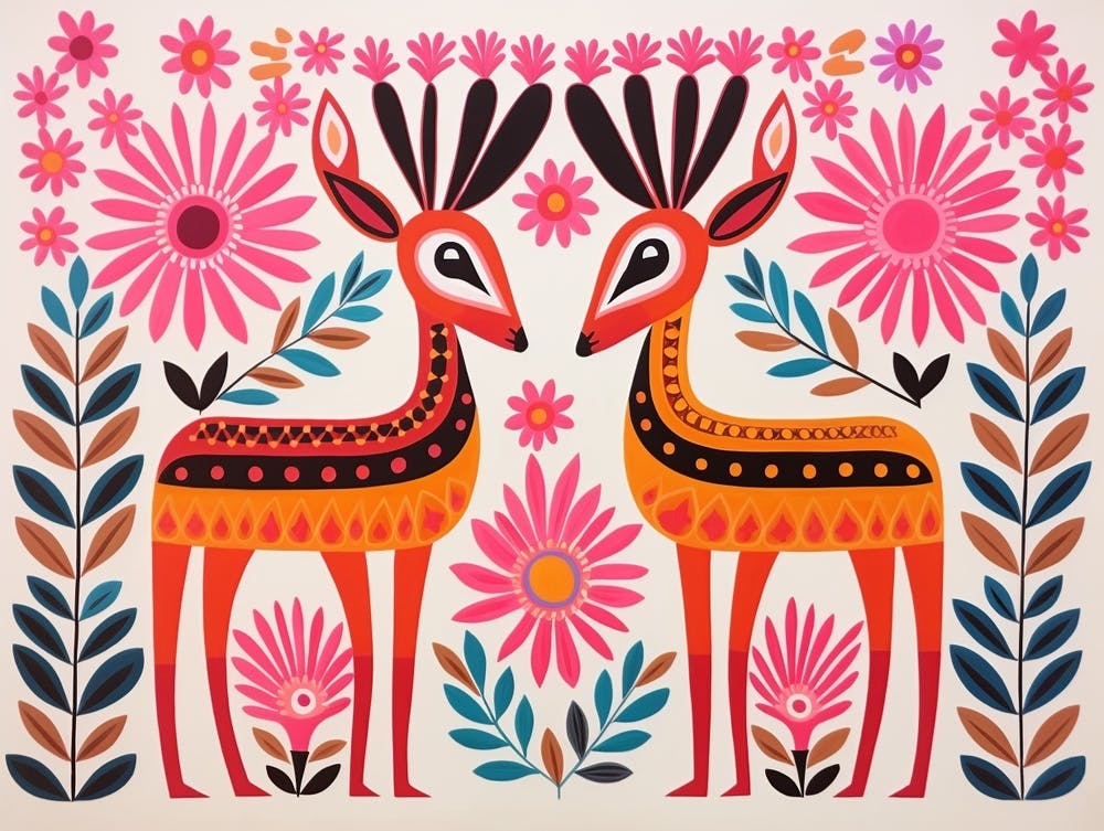 Gazelle 2 Folk Style Animal Illustration