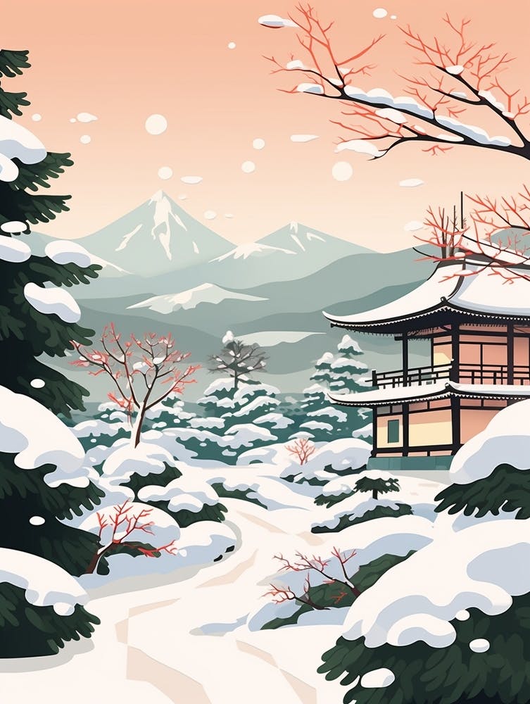 Retro Winter Illustration Nagano Japan 2
