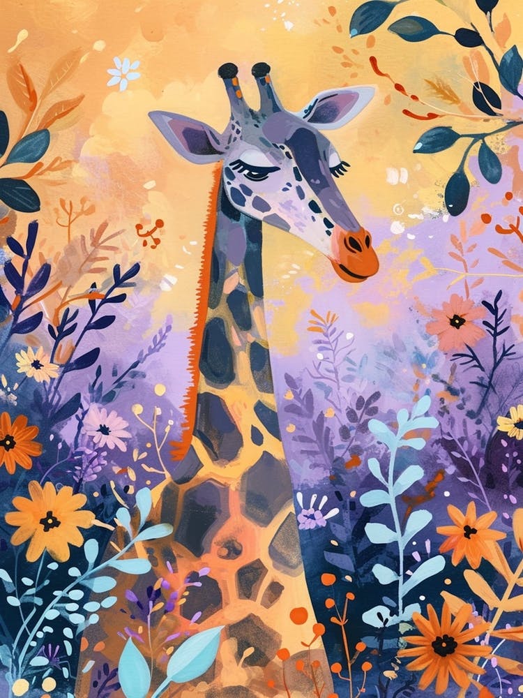 Cute Illustration Of A Giraffe In The Plants 4