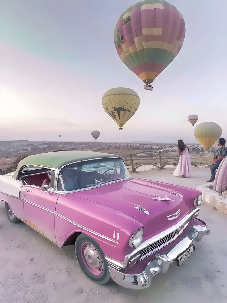 Pink Car With Hot Air Balloons